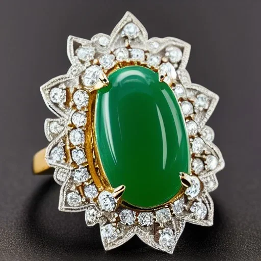 diamond and jade ring, art noveau, filigree, floral, breathtaking, highly ornate, delicate, intricate, photorealistic, high fashion, fine jewellery, luxury, designer