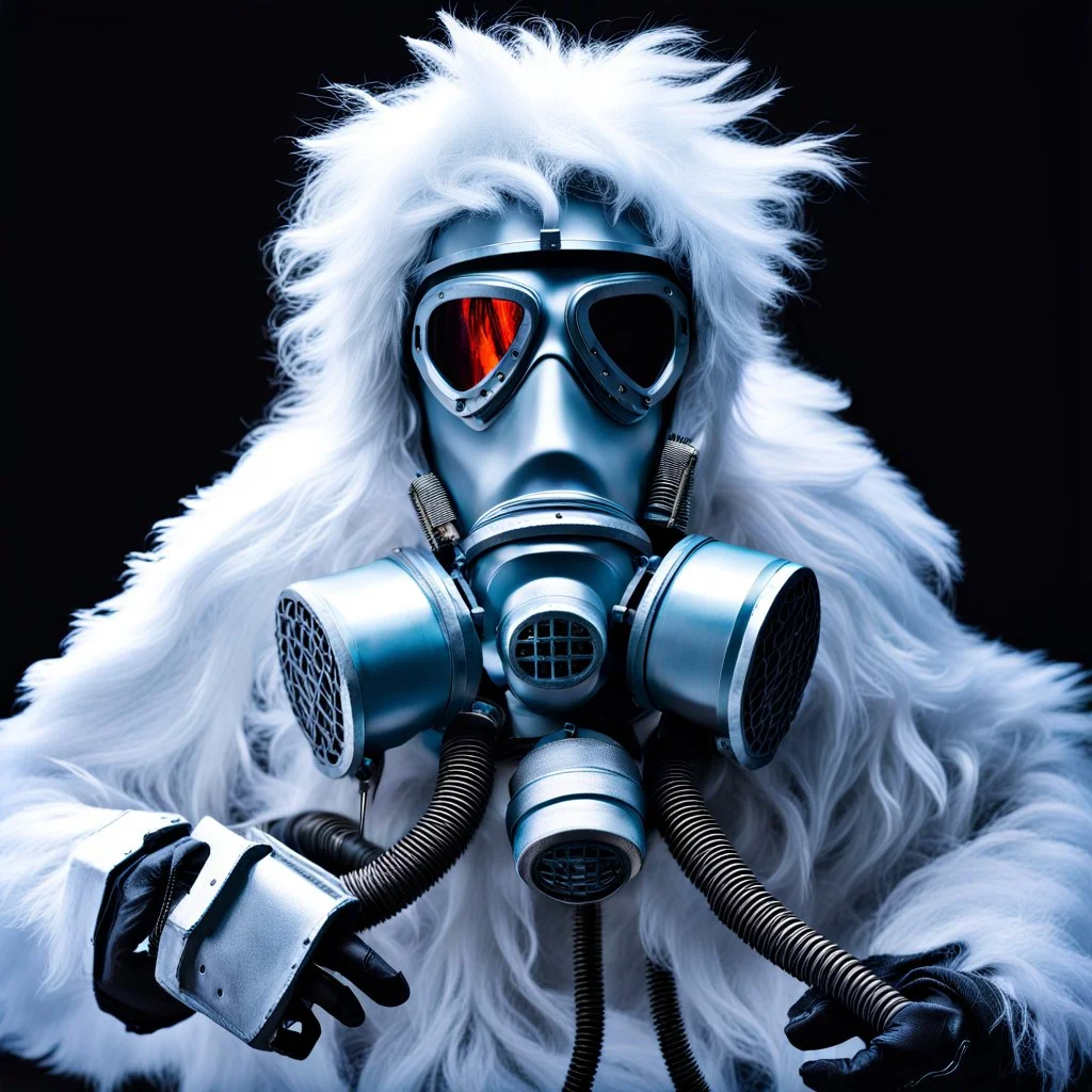 Yeti in an elastomeric respirator, Kananaskis Country, Sci Fi, post-apocolapse