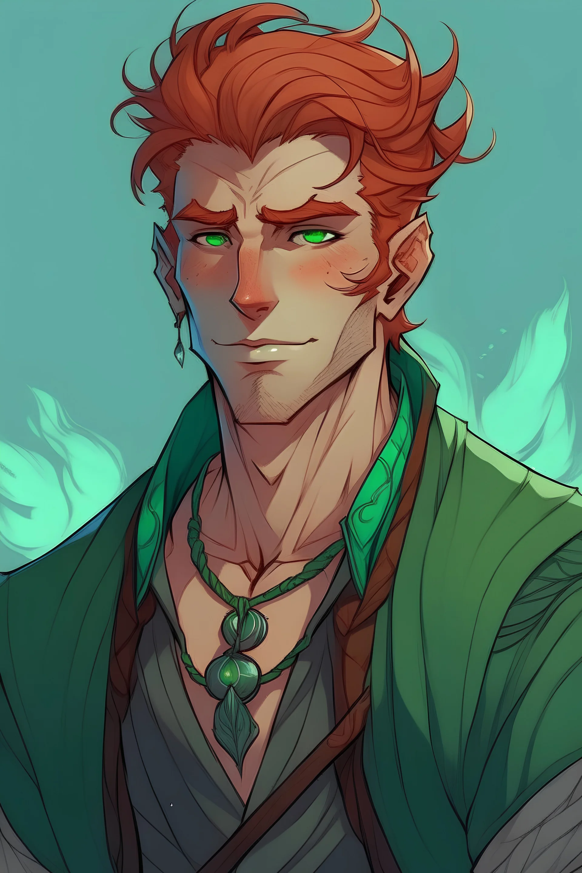 rugged auburn with green haired nereid male dnd