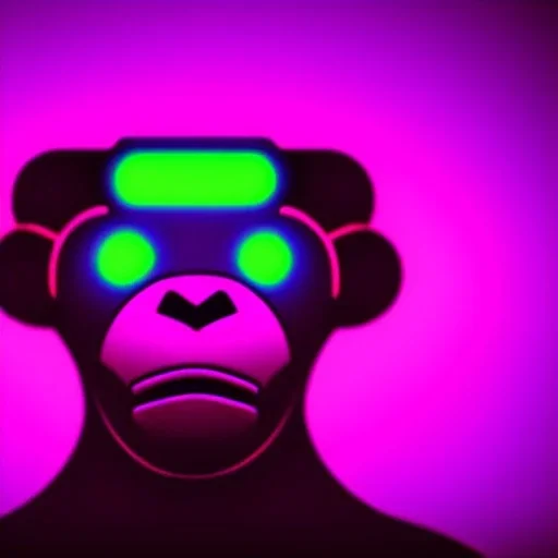 A beautiful portrait of a cyborg monkey purple neon color scheme, high key lighting, volumetric light high details psychedelic background