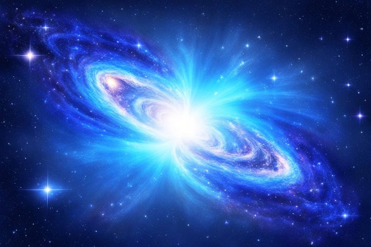 special galactic bright light blue galaxy with a lot of bright stars