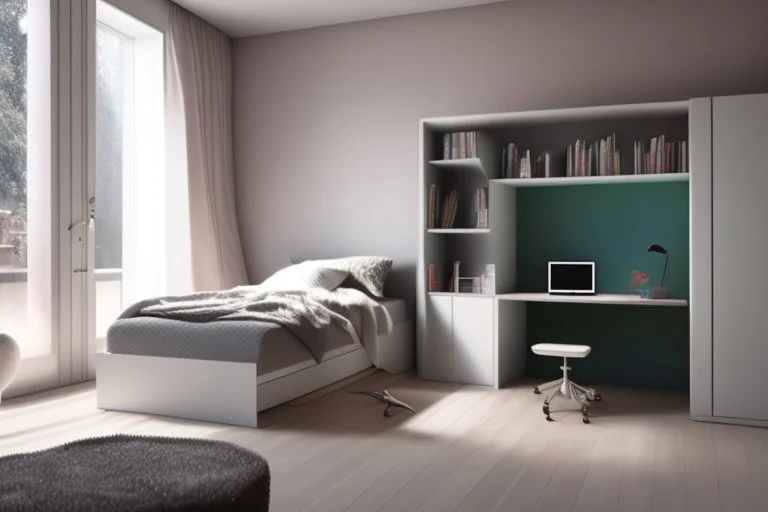 A youthful room with a PC and a bed 190 cm, 90 cm wide, and RGP side lighting model 2024