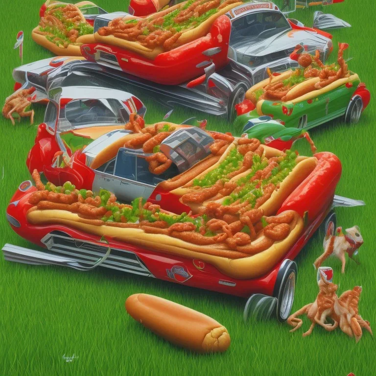 a big hotdog run in the gras