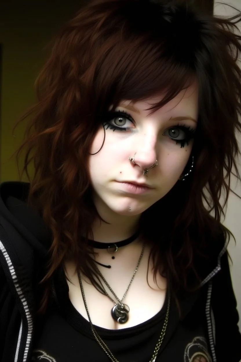 emo/goth chick from 2008 with brown curl 