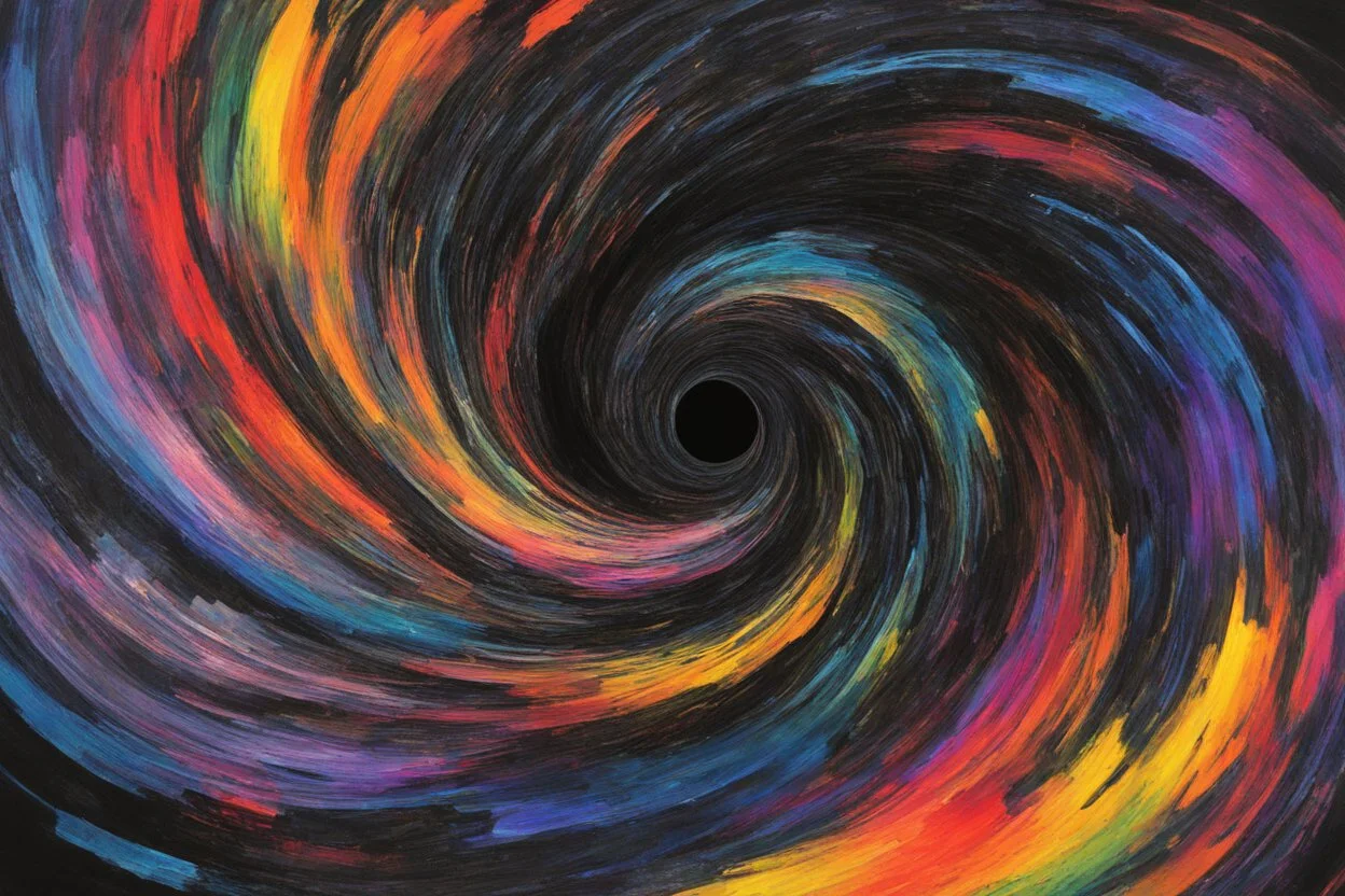 man, colorful, rainbow, A visually striking and abstract representation of the void and a black hole, utilizing dark hues and dynamic shapes to evoke the enigmatic and powerful aspects of cosmic emptiness, (visually striking abstract representation:1.4), (the void and black hole:1.5), (dark hues and dynamic shapes:1.3), (expressive and cosmic ambiance:1.2), drawing inspiration from abstract interpretations of the cosmic void and black hole phenomena