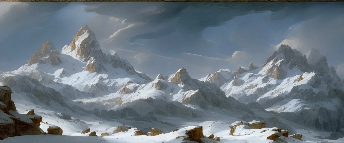 epic mountains in snow by Andrea del sarto