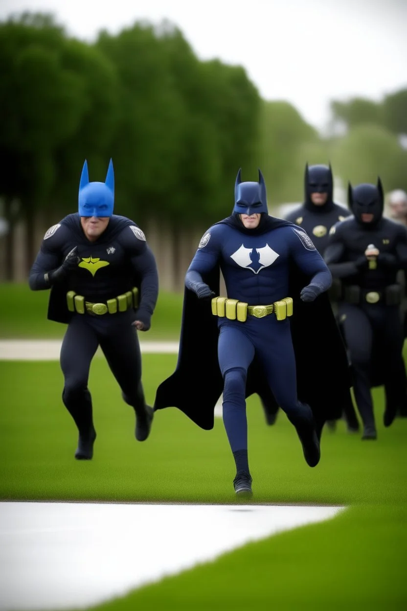 batman wearing diapers, running away from law enforcers