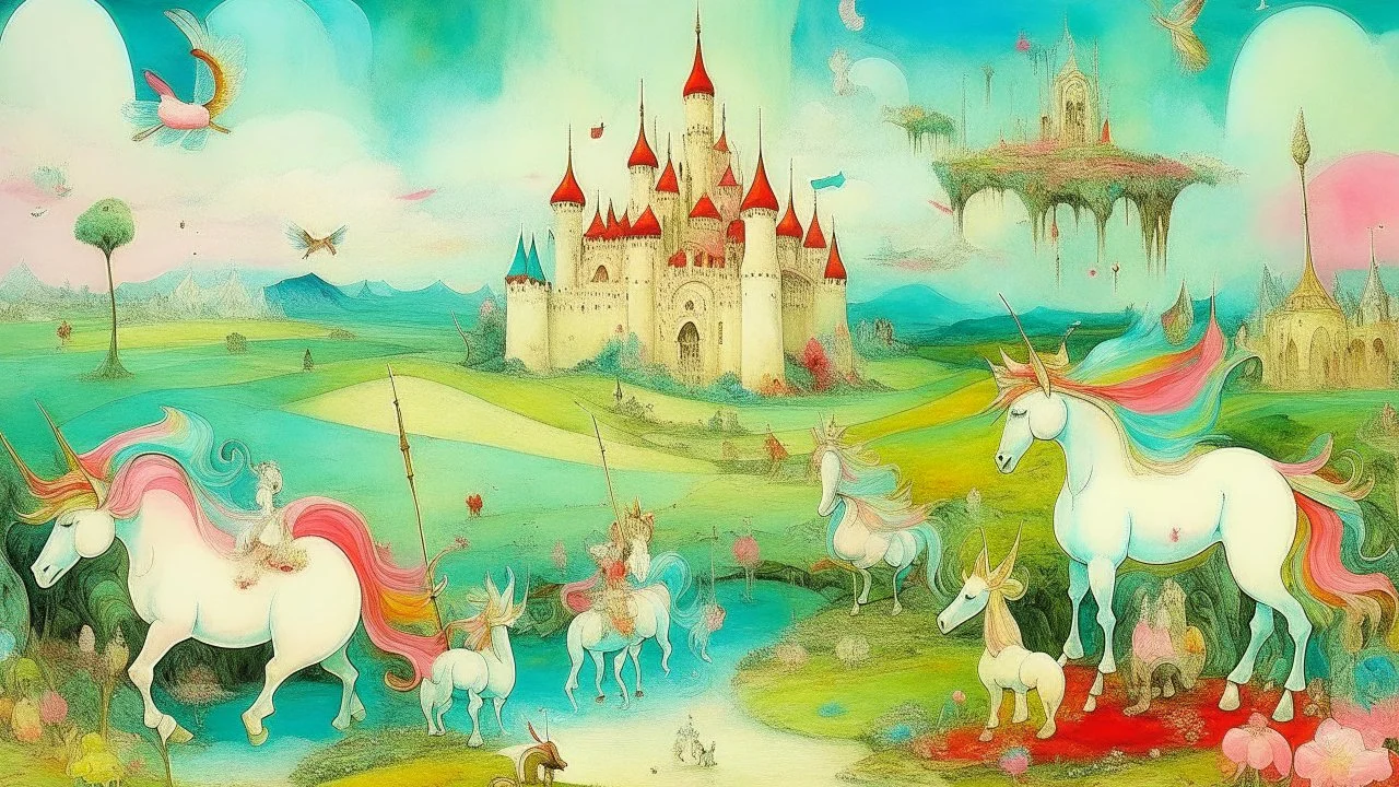 A kingdom filled with unicorns made out magic candy painted by Edgar Degas