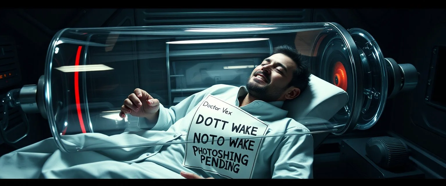 Doctor Vex is now officially in stasis. No experiments. No clones. No accidental galaxy-ending breakthroughs. Just a big glass tube with a sign: DO NOT WAKE — PHOTOSHOOT PENDING