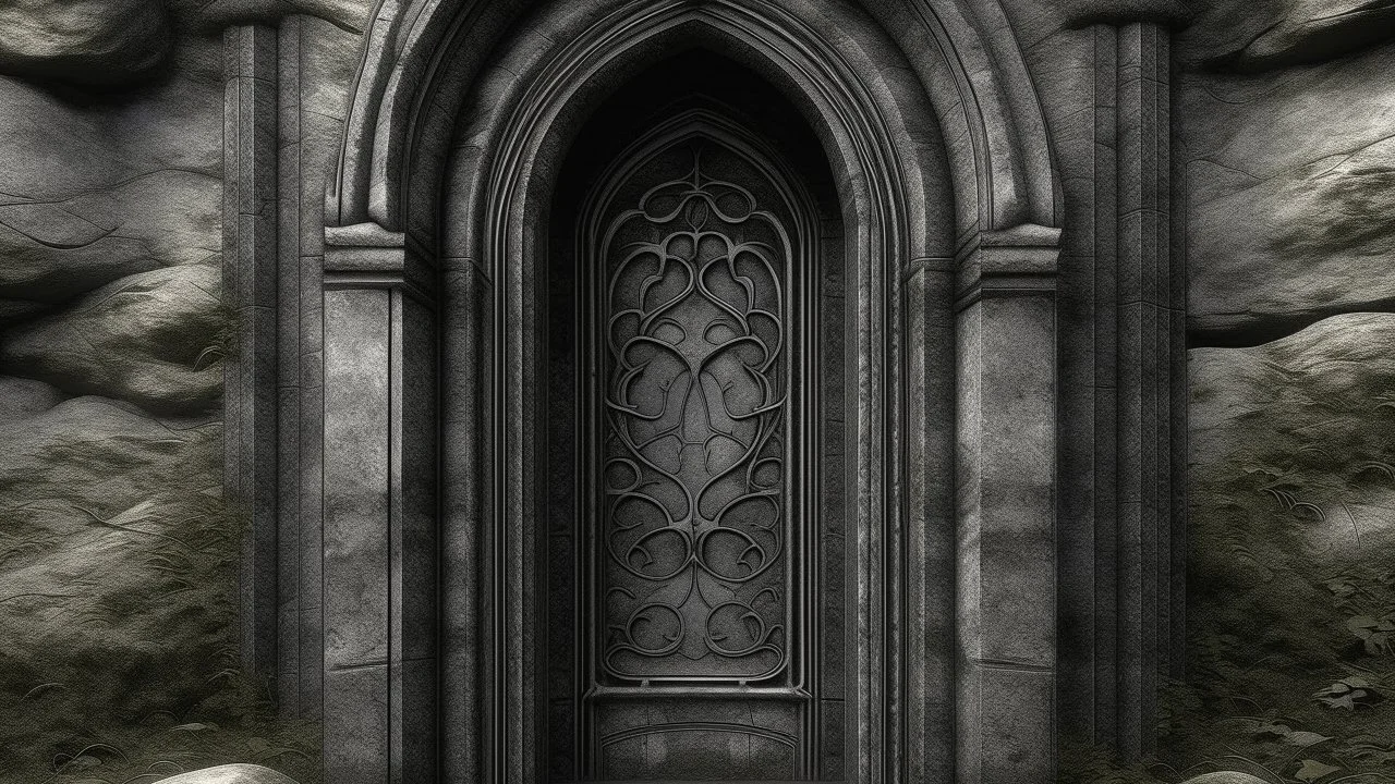 A gothic door in a rock