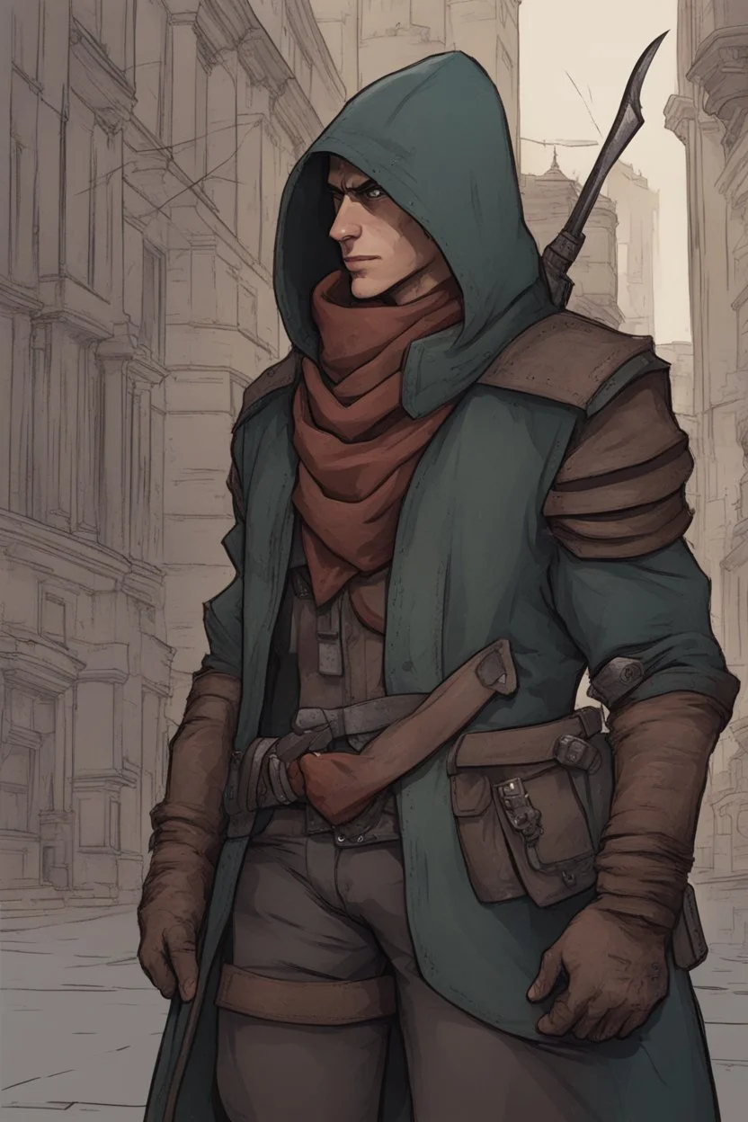male human rogue adventurer in a city