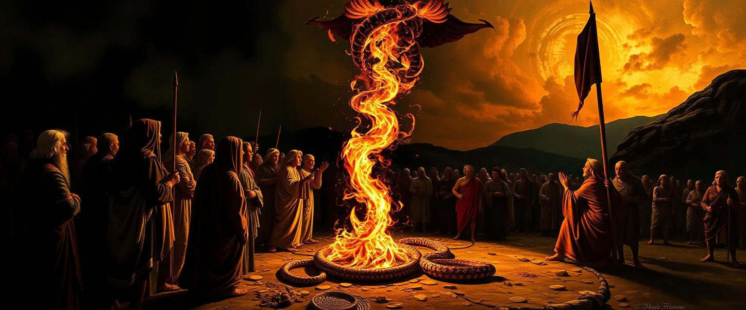 goa trance poster, So the people came to Moses and said, “We have sinned, because we have spoken against the Lord and against you; intercede with the Lord, that He will remove the serpents from us.” And Moses interceded for the people. 8 Then the Lord said to Moses, “[a]Make a fiery serpent, and put it on a flag pole; and it shall come about, that everyone who is bitten, and looks at it, will live.” painted by Escher and Rembrandt