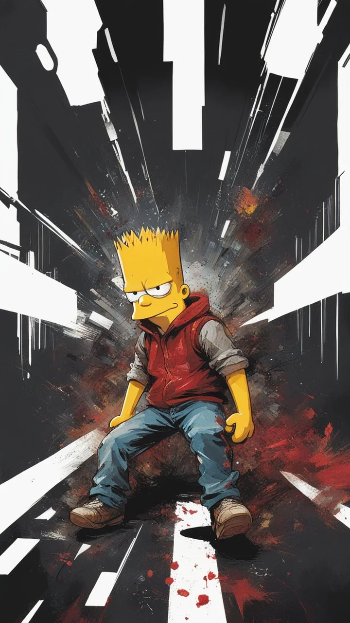 A ultra realistic poster of Bart Simpson in the red matrix , by Daniel Castan :: Carne Griffiths :: Andreas Lie :: Russ Mills :: Leonid Afremov, dark background, high detail