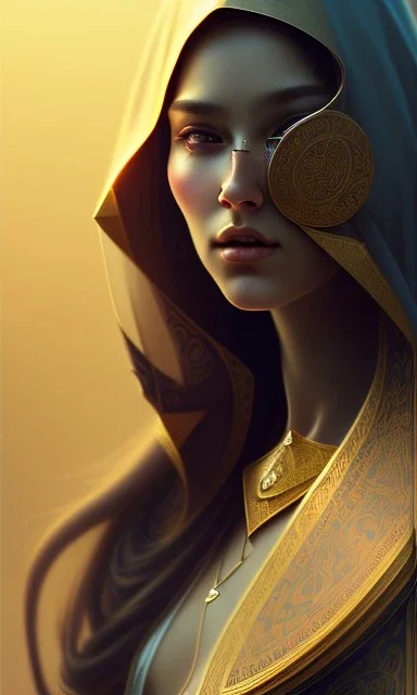 Arabic poet , cute, beautiful, long hair, wavy hair, black eyes,throat,Arab cloak، head and shoulders portrait, cinematic, 8k, resolution concept art portrait by Greg Rutkowski, Artgerm, WLOP, Alphonse Mucha dynamic lighting hyperdetailed intricately detailed