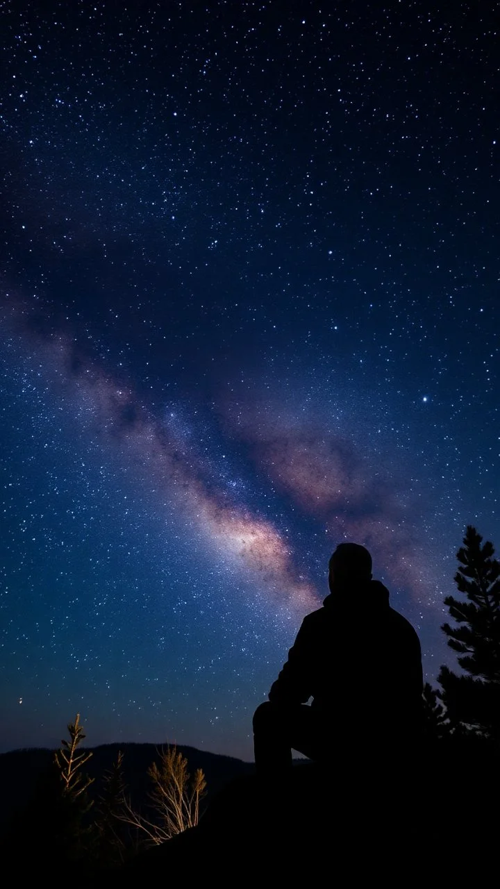 Busch style a man is Watching the stars at night ,