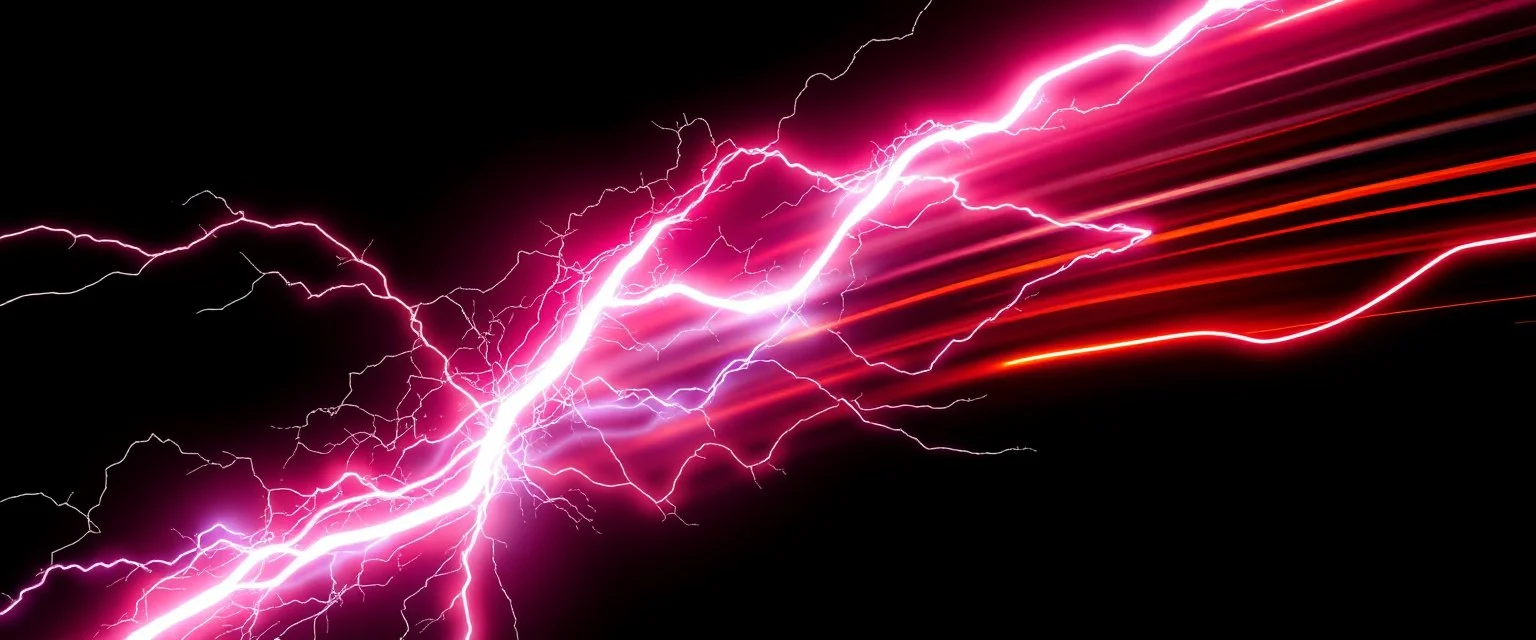 lightning and electricity streaming across composition left to right, behind is a bunch of stripes inspired by modern wrap graphics to convey speed