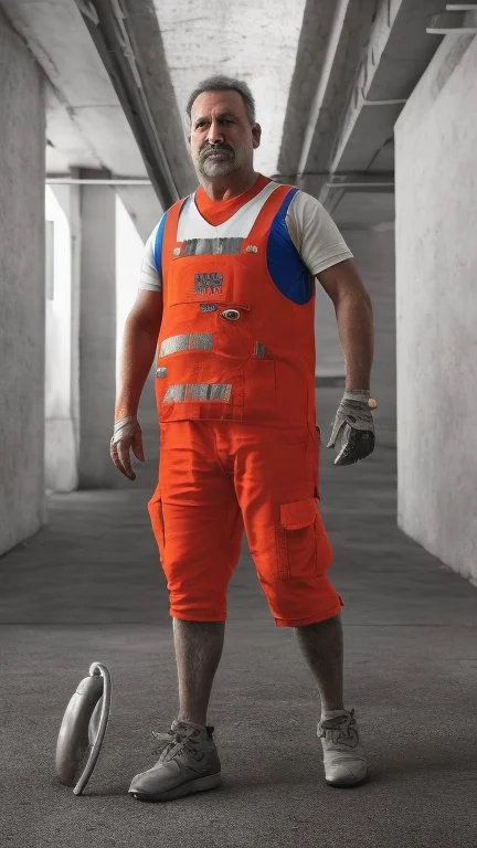 full figure shot photography of two turkish dirty burly construction workers chubby sweat 55 years old in tank top, safety vest, manly chest ,in queue on a sidewalk,, photorealistic, sunlight, summer, ambient occlusion