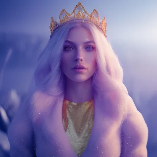 A portrait of a crystalised ices snow and gold queen, atmospheric,fantasy, realistic, unreal engine 5, cinematic lighting, octane render.