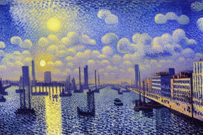 Retrowave city, clouds, camille pissarro p