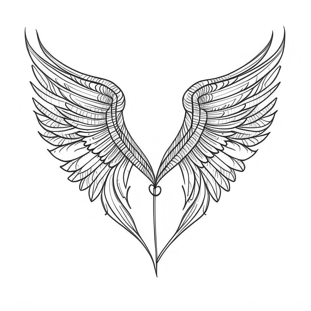 simple line drawing of a heart with wings against a white background.