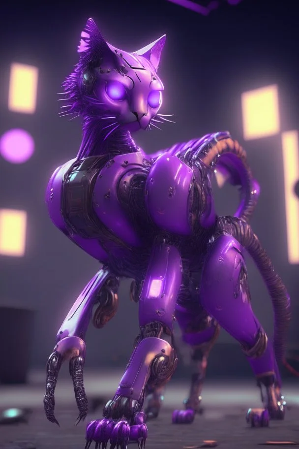 Purple cat flamingo robot fused ,Unreal Engine, cinematic lighting