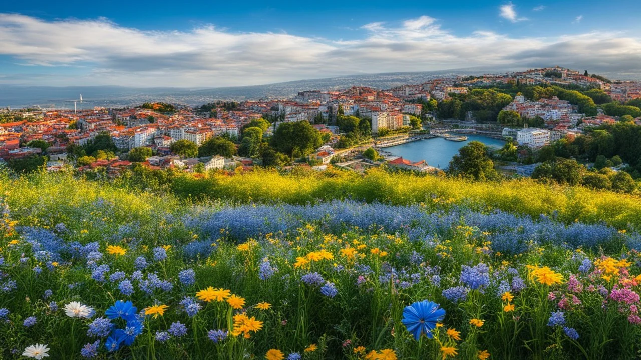 desktop wallpaper ,Turkey istanbul ,country side ,wild flowers,blue sky nice clouds,