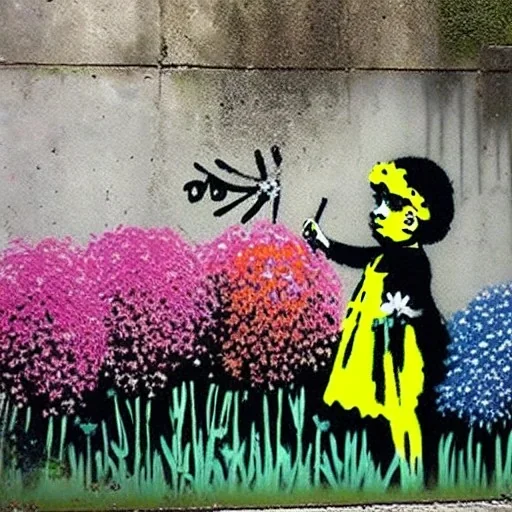 Bright Flowers in a Parisian garden Banksy