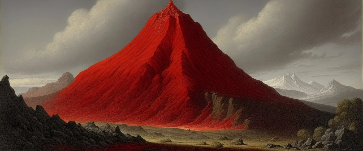 A reddish gray mountain made out of magma painted by Francis Danby