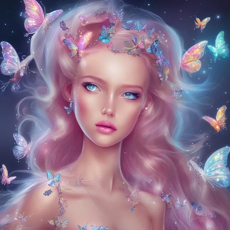  beautiful princess fairy with sparkle bikini and butterflies in hair