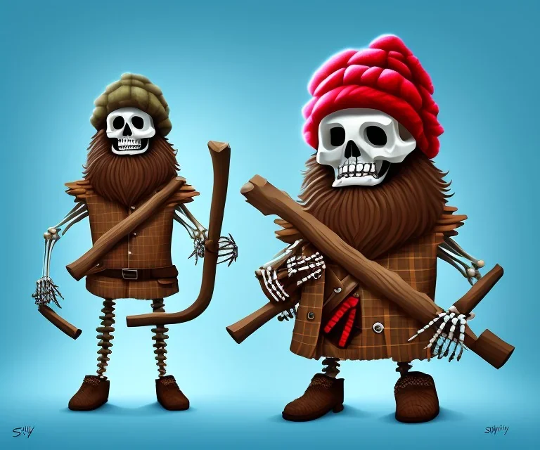 a skeleton lumberjack wearing a wool cap, by Stephen hillenberg