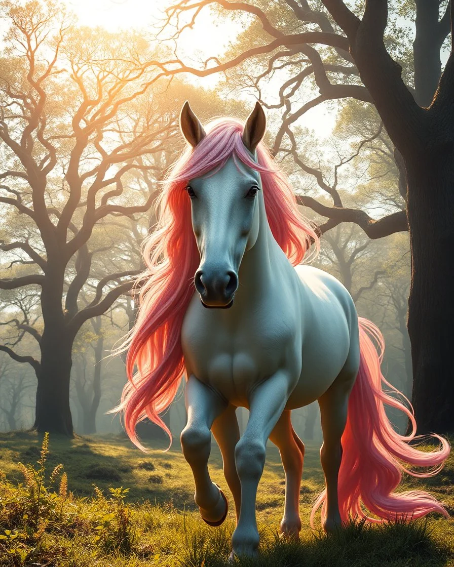 Beautiful princess Elven horse,beautiful forest giant trees oaks background