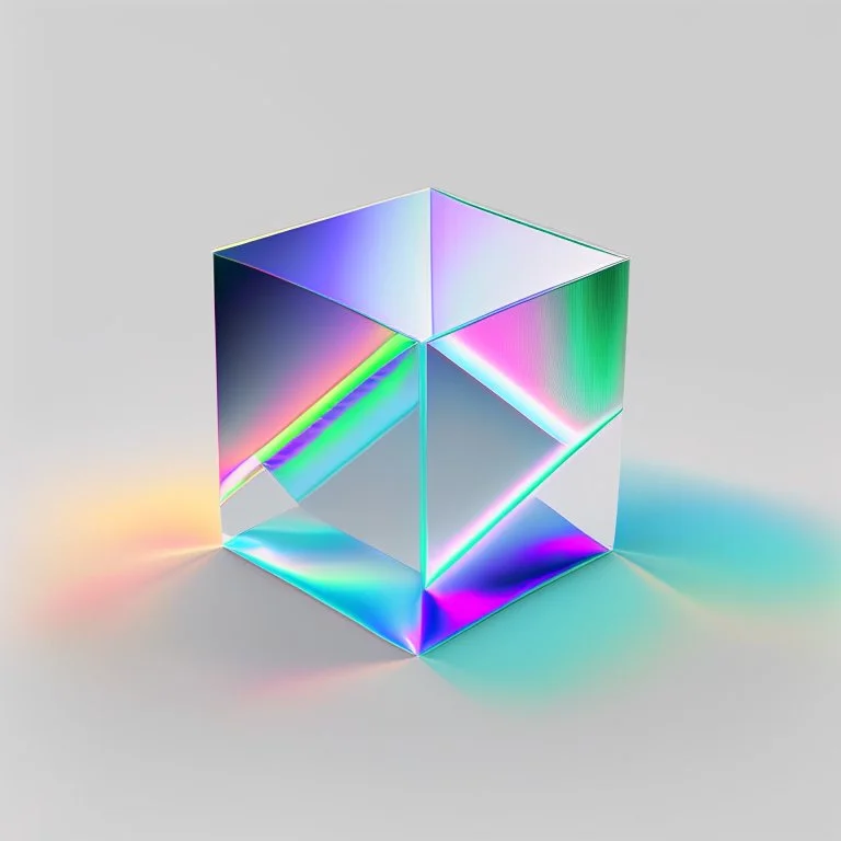 3d holographic prisma plain isolated on infinite white background, glow, glass effect, 4k. sober. fintech