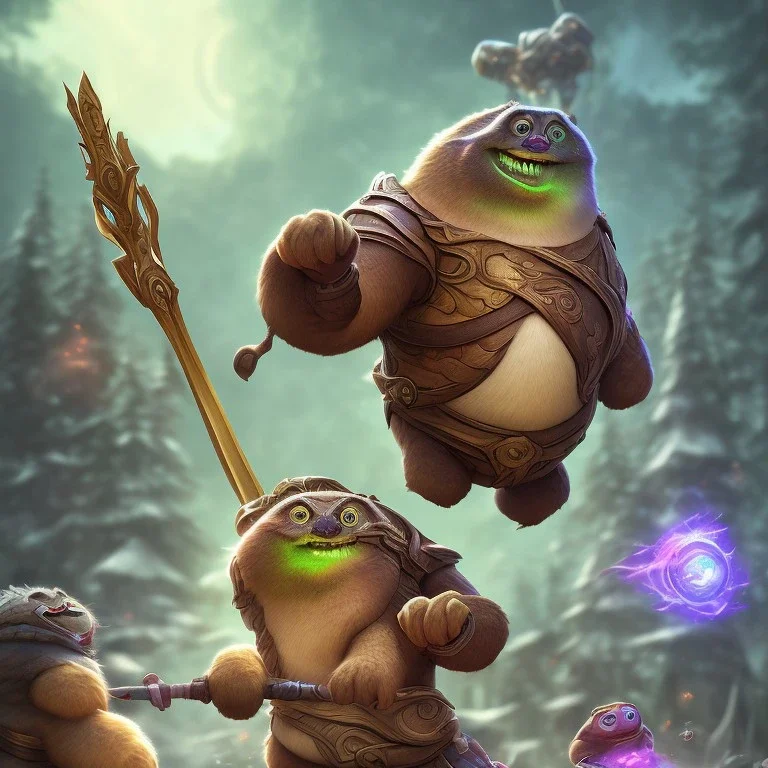 League of Legends style art, Oogway holding a wooden rod, magical powers