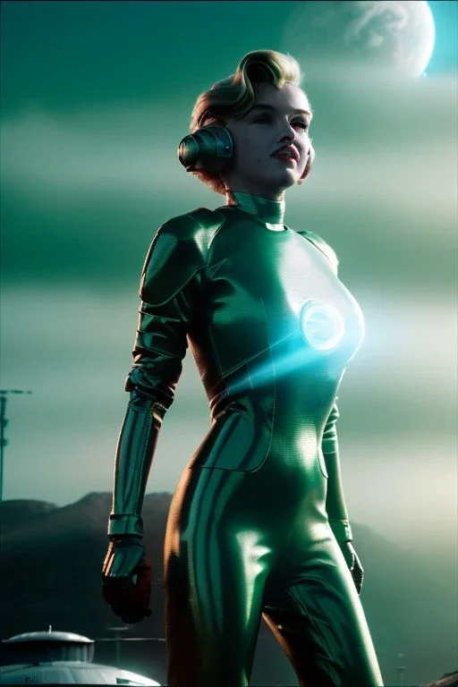 Ultra Realistic retro sci-fi scene, portrait, 2 blonde woman clones, sweet young Marilyn Monroe face, perfect iris, tight latex coat, helmet, Strange planet background. Spaceship, fog, rain, soft color, highly detailed, unreal engine 5, ray tracing, RTX, lumen lighting, ultra detail, volumetric lighting, 3d, finely drawn, high definition, high resolution.