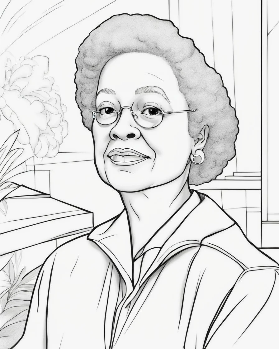 Outline art for coloring pages with Dorothy Johnson Vaughan, white background, sketch style, only use black outline, white background, no shadows and well and clear outline