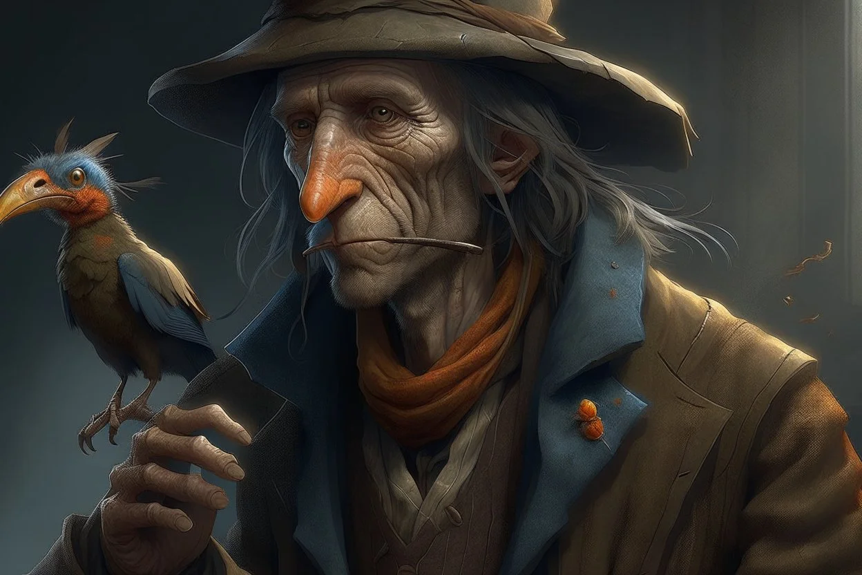 arafed man bird wearing a hat and jacket with a long beak, vintage, from witcher (2021), portrait photoreal, taking tobacco snuff, trending on artstatio, from the game pathologic 2, 2 0 1 4. modern attire, thomas