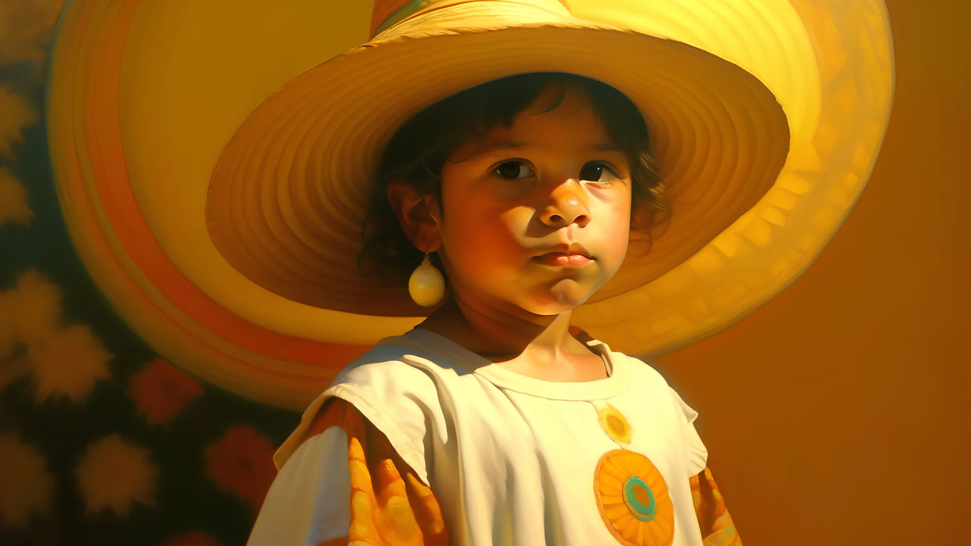 mexican child portret painting neoclassism whole body zoom the sun zoom out