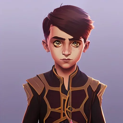 Portrait of a handsome brown haired little warlock kid by Nick Harris