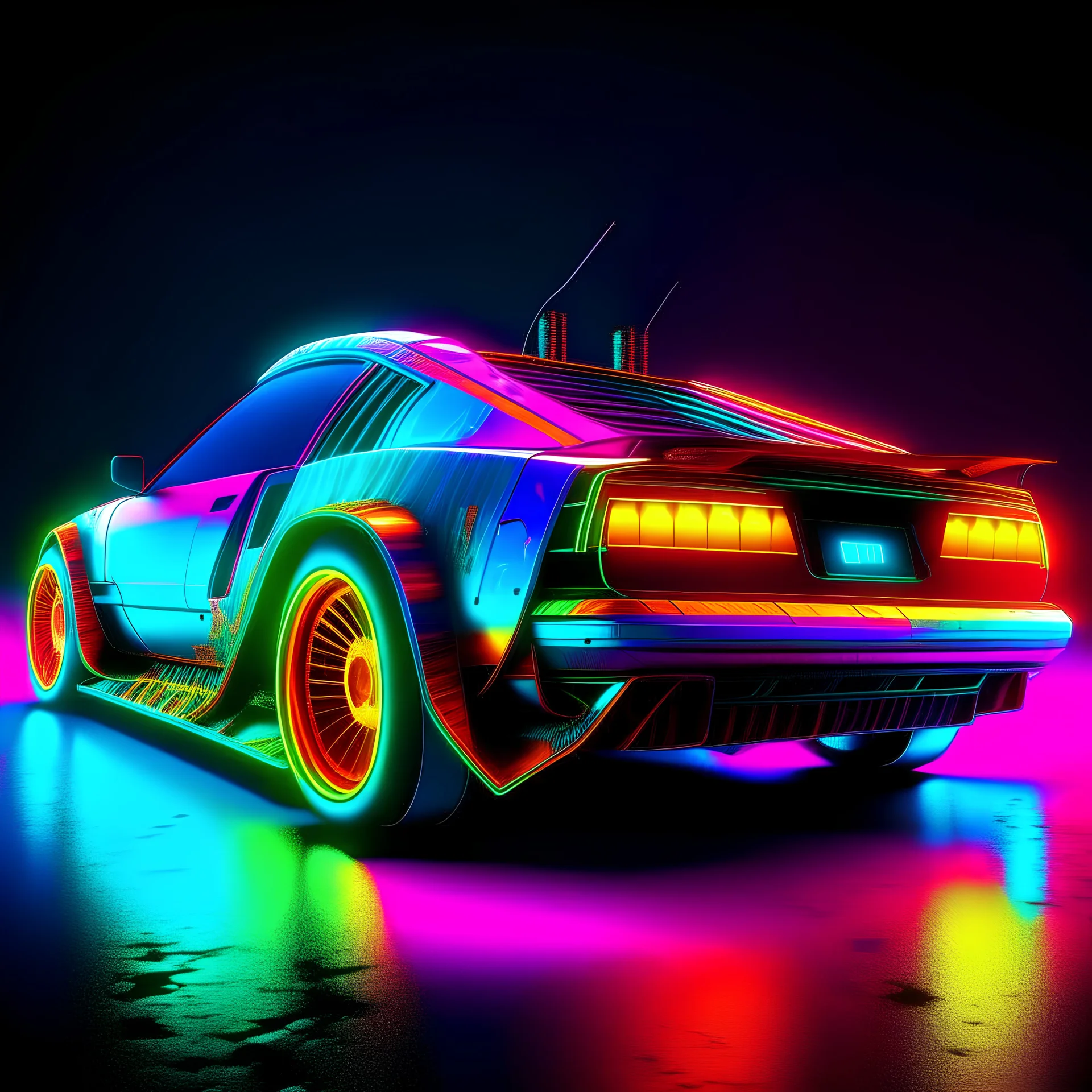 chromatic neon cyberpunk car with all colors of the rainbow