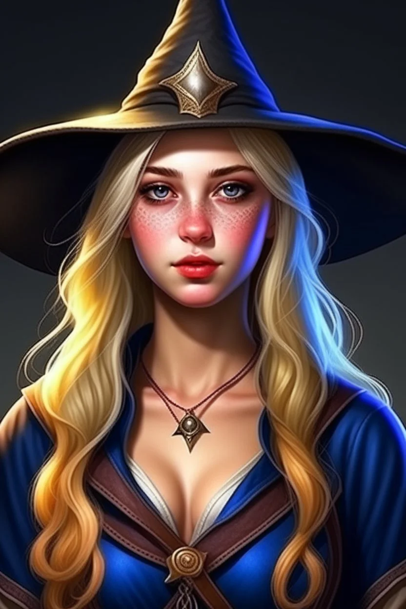 RPG female blond witch, fantasy realistic style