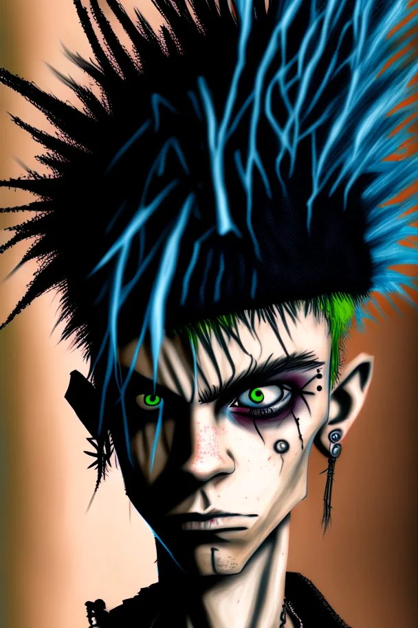 2d portrait drawing of a stickman, cool with punk hair, x eyes like hangman, close-up ,3d realistic in colour