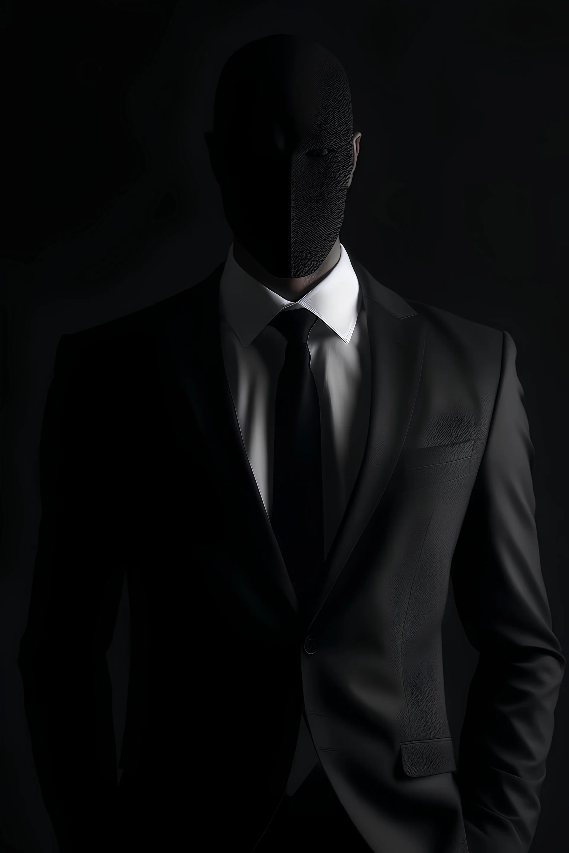 a figure wearing a suit and tie with no face at all