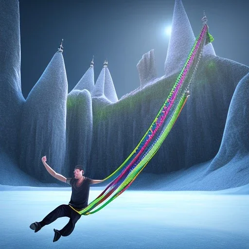 guru on slack line over ice castle