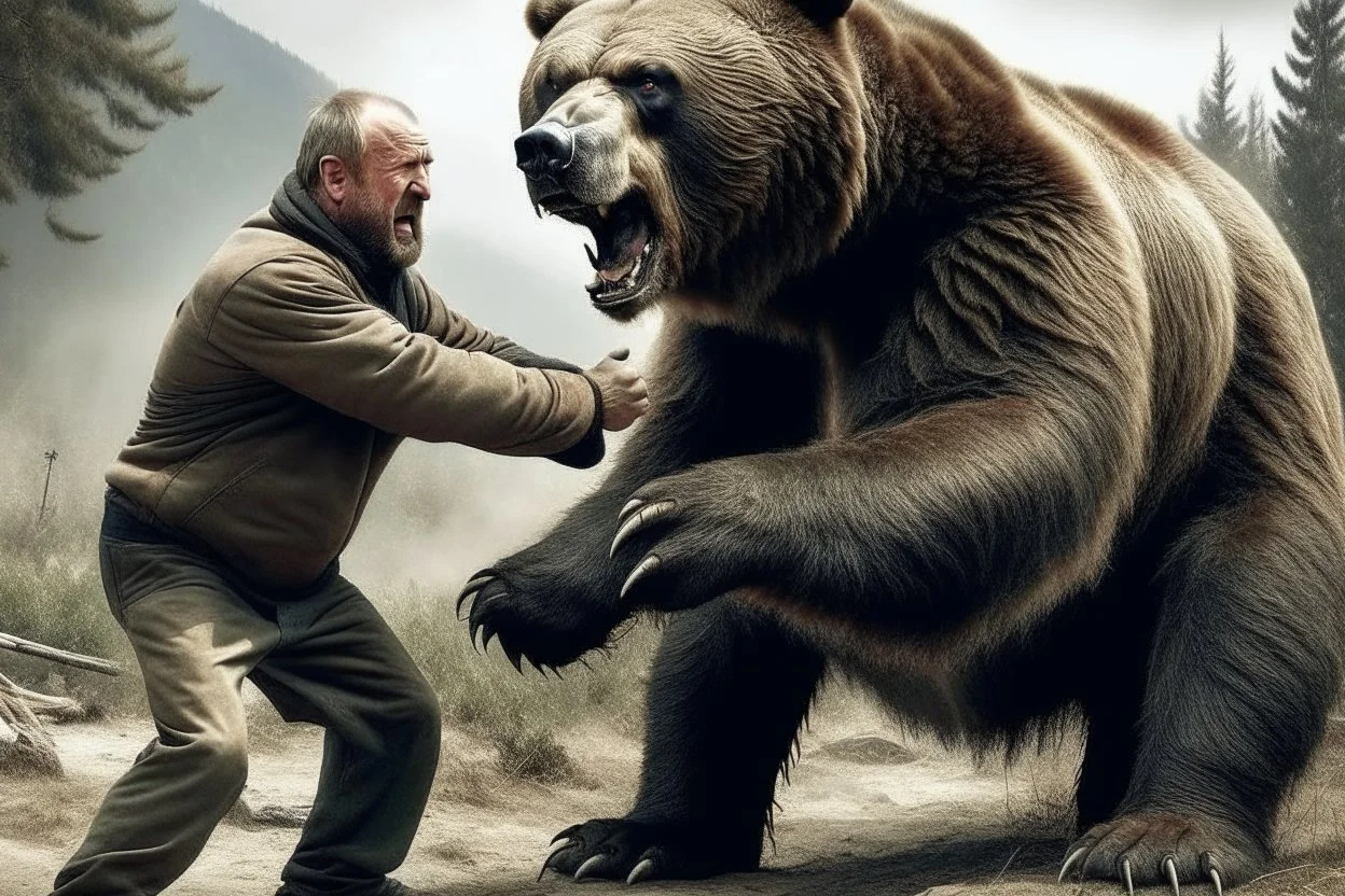 MAN FIGHTNG BEAR REAL LIFE PHOTOREASLITIC