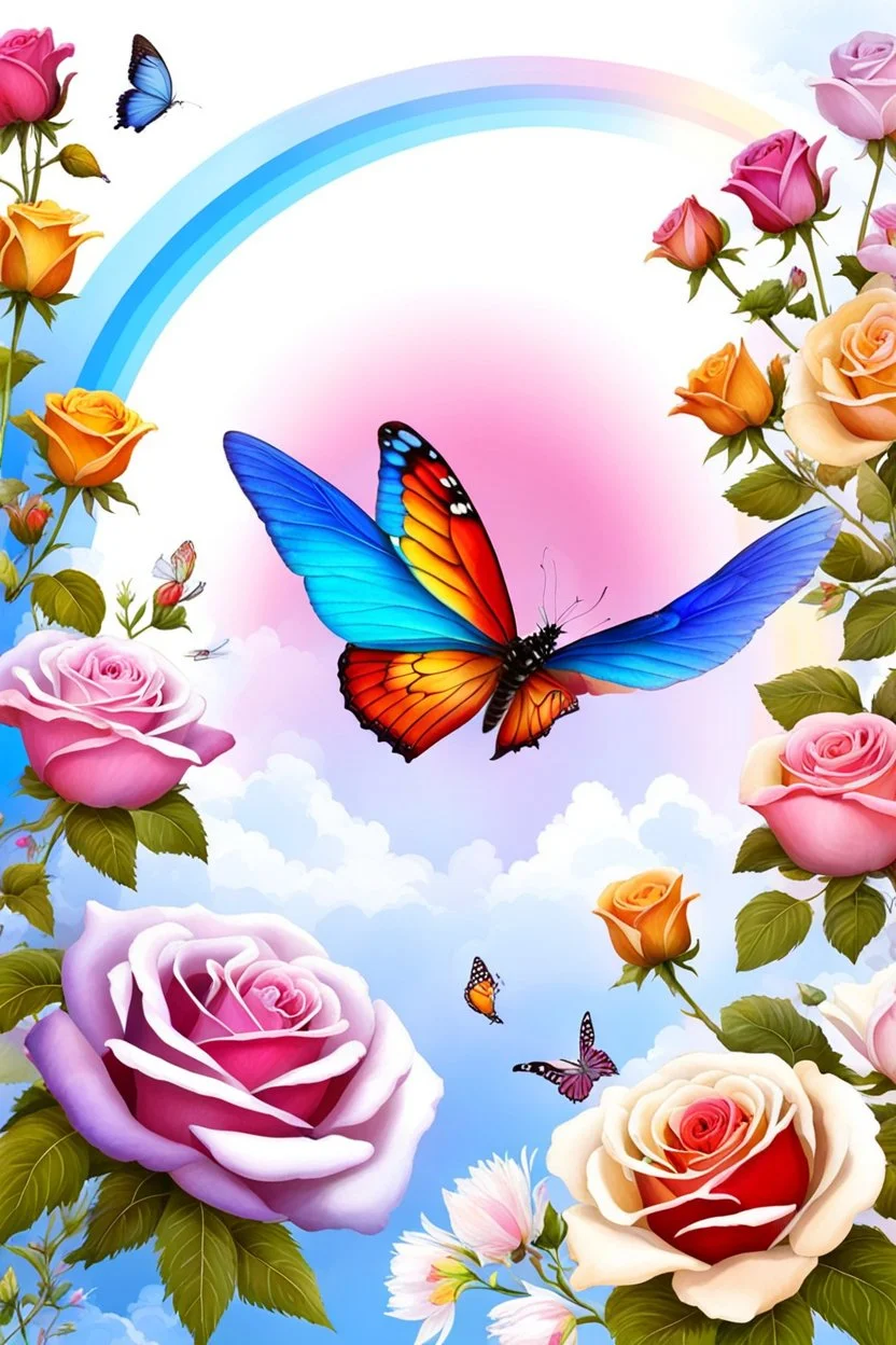 Trés belles roses, rainbows, beautiful colors gardens , flowers, cascades,Birds, butterfly