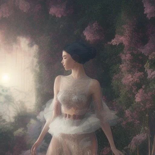 one big crystal subtle in a galactic ambiance with a beautiful girl, transparent flowers, delicate colors, in the foreground, full of details, smooth,soft light atmosphere, light effect concept art, smooth, extremely sharp detail, finely tuned detail, ultra high definition, 8 k, unreal engine 5, ultra sharp focus