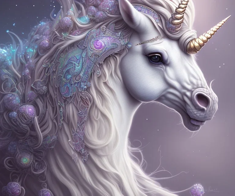 Portrait of unicorn, fantasy art, highly detailed, intricate color patterns on wings, soft studio lighting, background 64k