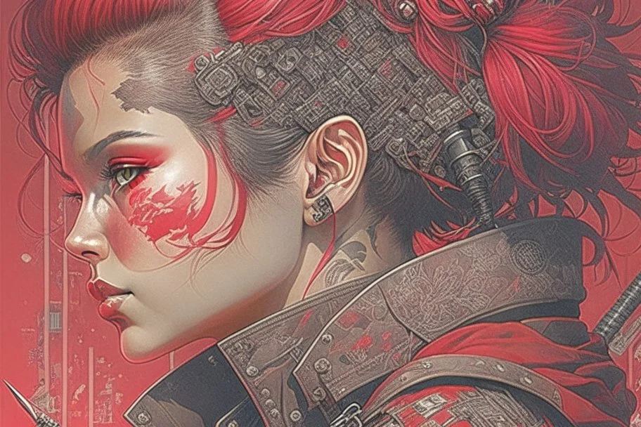 beautiful punk girl, hyper detailed, intricately detailed, illustration by <kilian eng> <Yoji Shinkawa>, darkred tones,