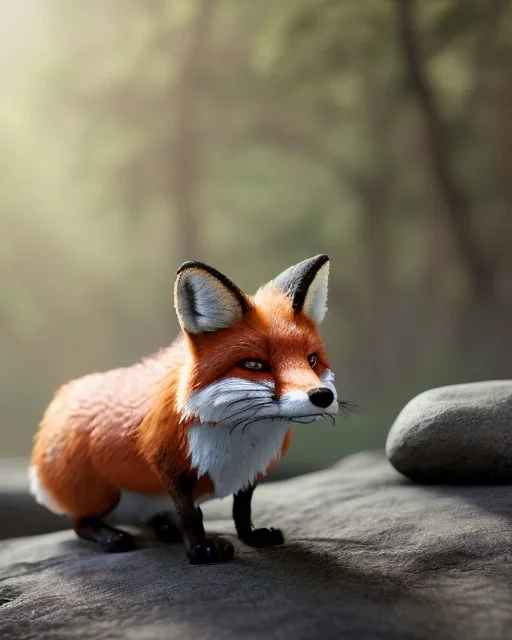 A magic fox made of rocks, fantasy , unreal engine, realistic