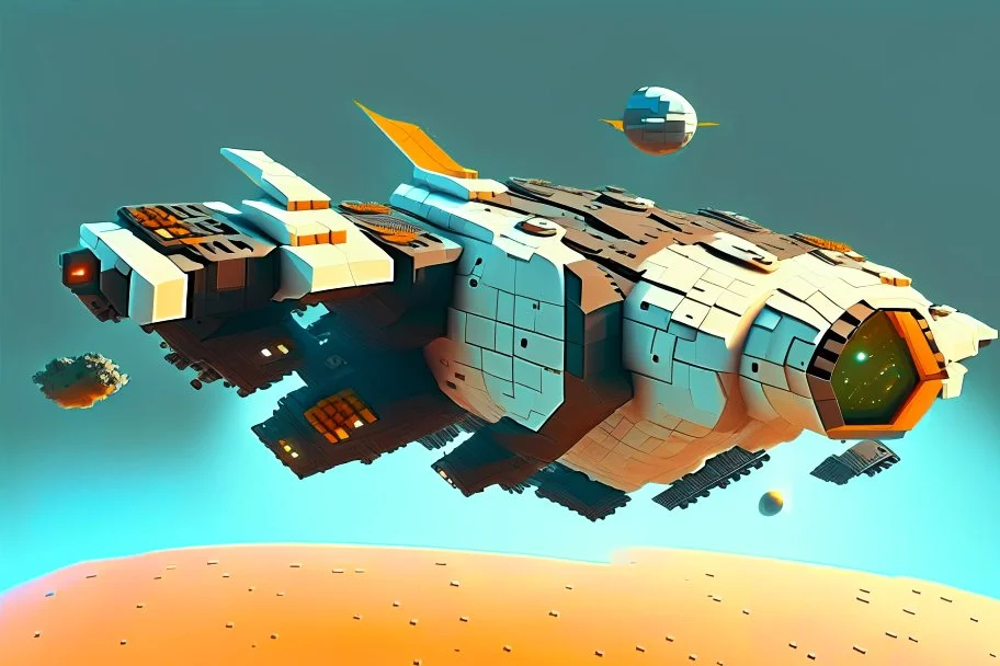 Spaceship, Over Planet, Modern Spaceship, Blocky,